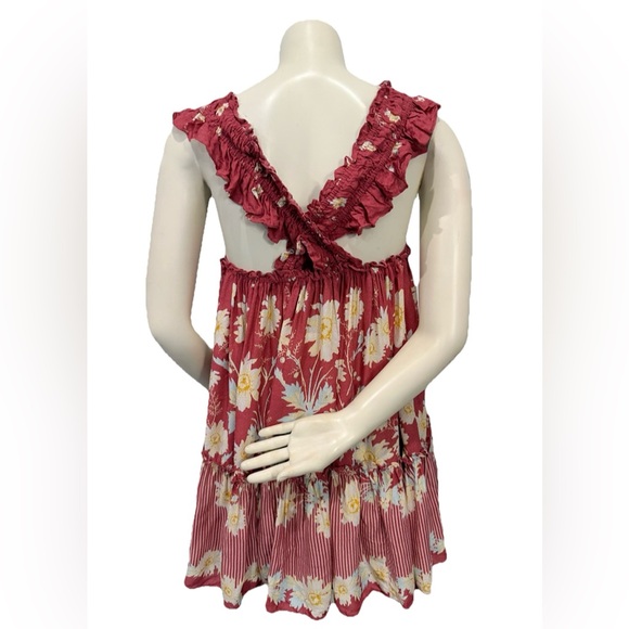 Free People Intimately Red Floral Ruffle Crisscross Mini Slip Dress XS - Picture 5 of 12